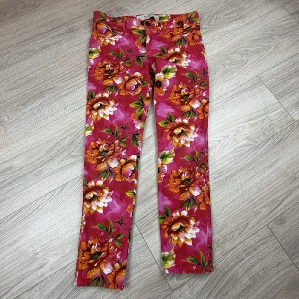 Abercrombie Fitch Floral‎ Pants Women Size 4 W27 Pink Orange Green Slim Fit